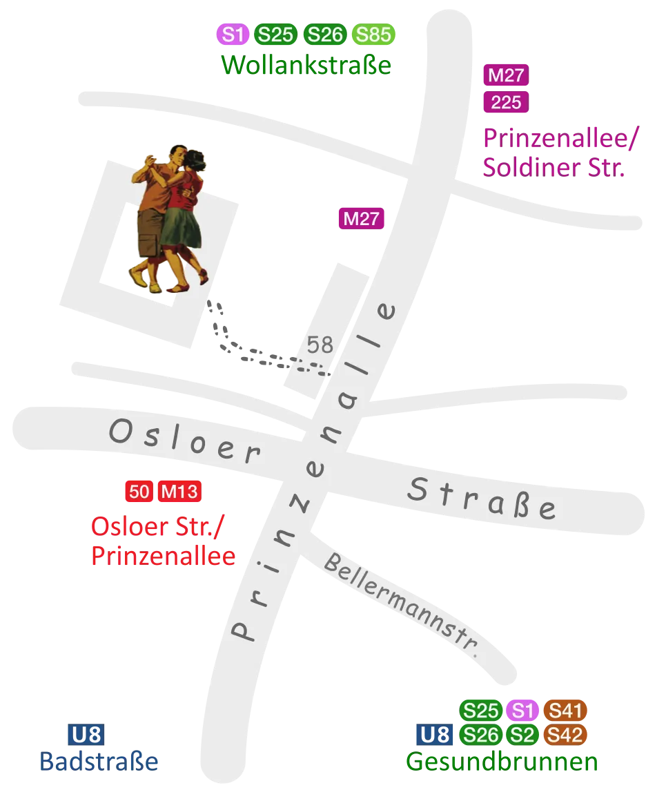 Map showing Prinzenallee 58 public transport connections